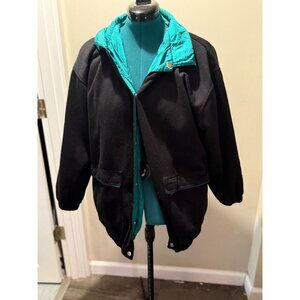 VTG 80s-90s Reversible Cotton + Nylon Teal + Black Button Jacket	XL